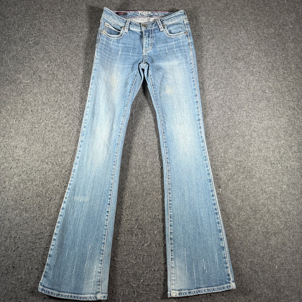 Rock 47 by Wrangler Women Blue Low Rise Bootcut Embroidered Cross Jeans 0x34